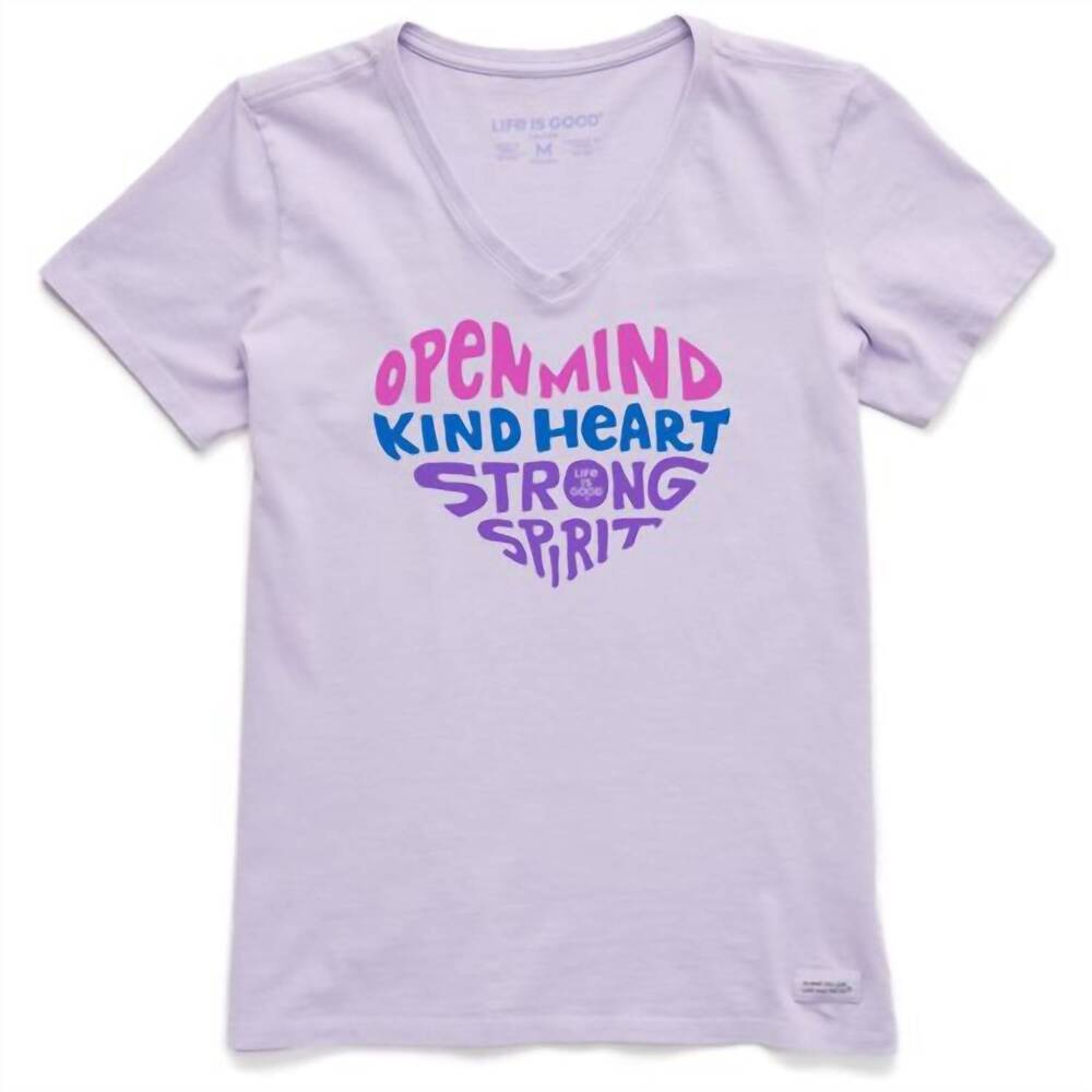 NEW LIFE IS GOOD women's crusher-lite open mind heart tee in lilac purple
